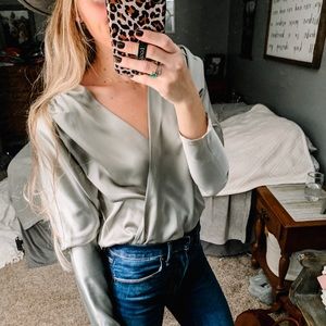 Green satin bodysuit